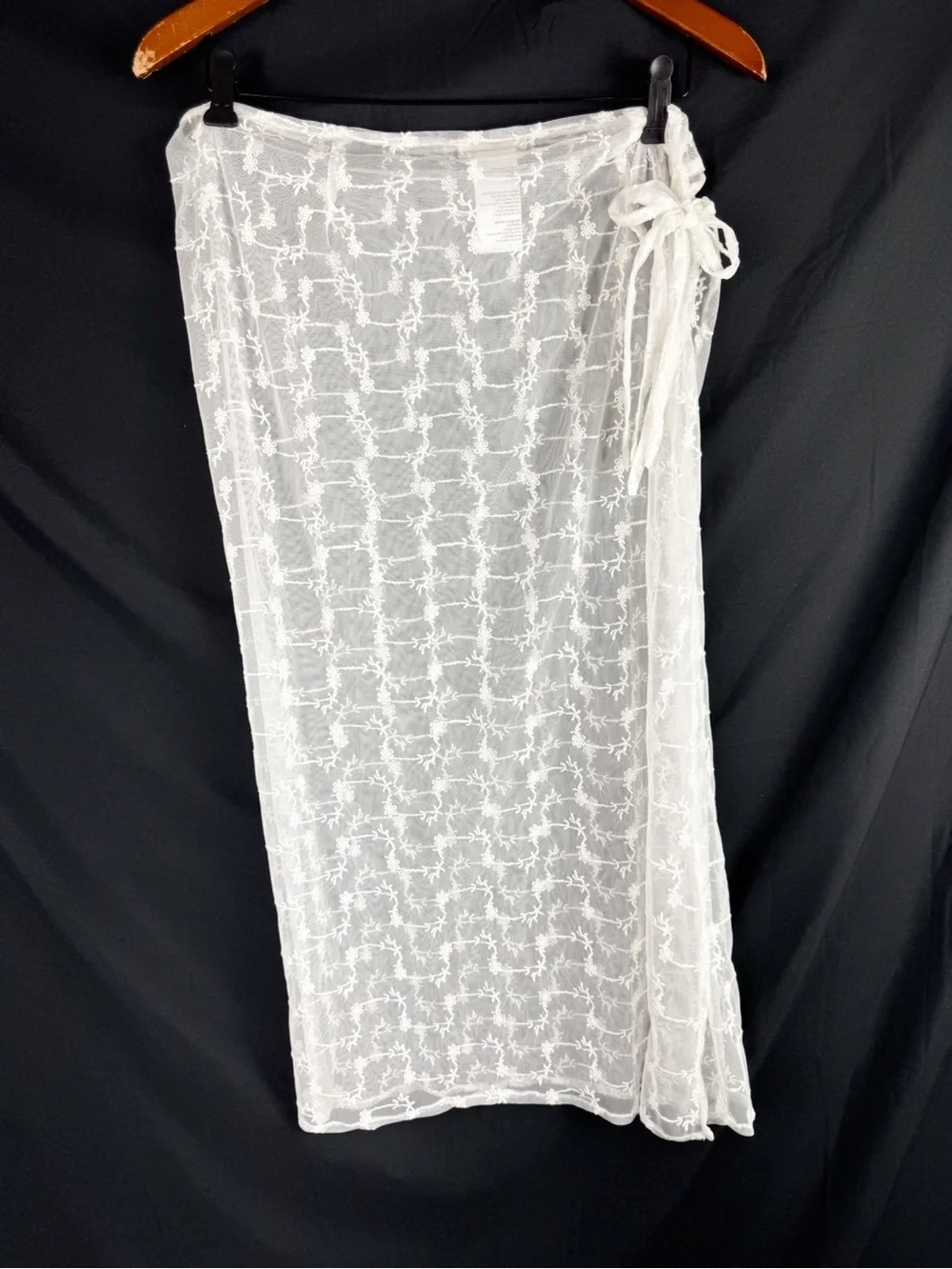 Free People White Sheer Lace Maxi Skirt High Slit Tie Waist Boho Festival